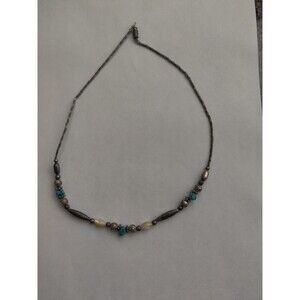 VTG Southwest Turquoise MOP silver necklace 18" Unmarked 9g